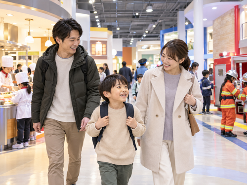 冬休みの屋内型職業体験施設を家族で楽しむ親子